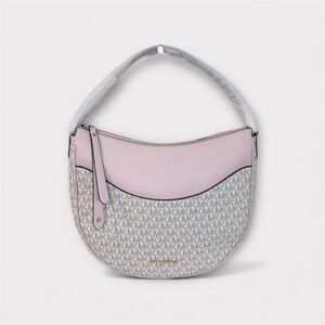 🦋MICHAEL KORS DOVER LARGE TOPZIP HALF MOON SHOULDER BAG MK LOGO POWDER BLUSH